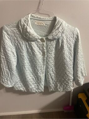 Vintage 1950s Barbizon baby blue quilted liquid satin bed jacket